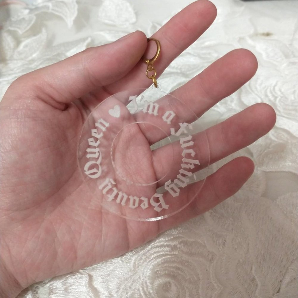 Positive Affirmation Hoop Earrings "I'm a ****ing beauty queen" by Shop Cholla